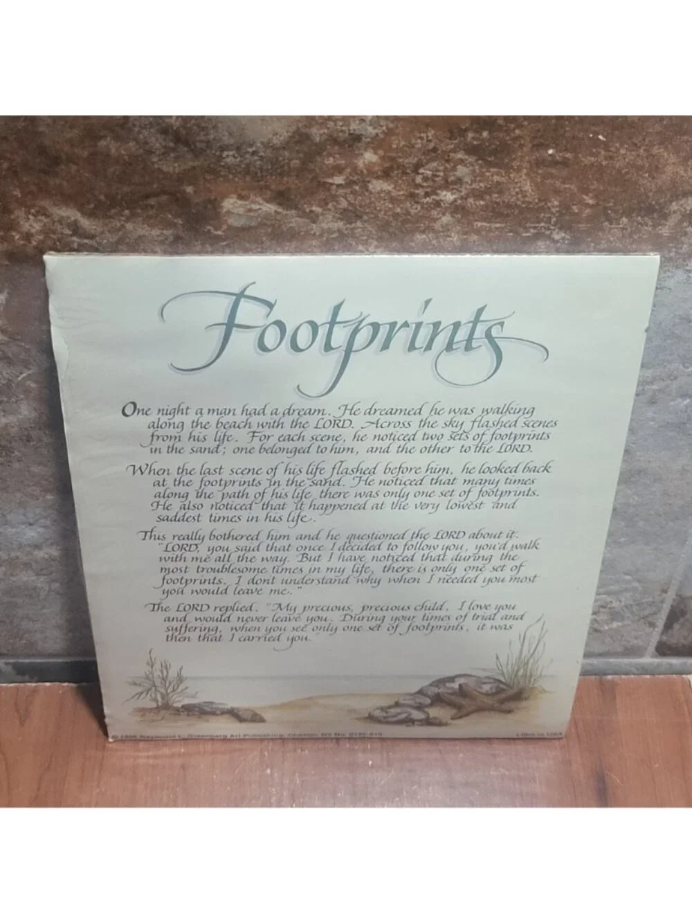 Vintage Unframed Footprints in the Sand Christian Religious Art Print Wall Decor
